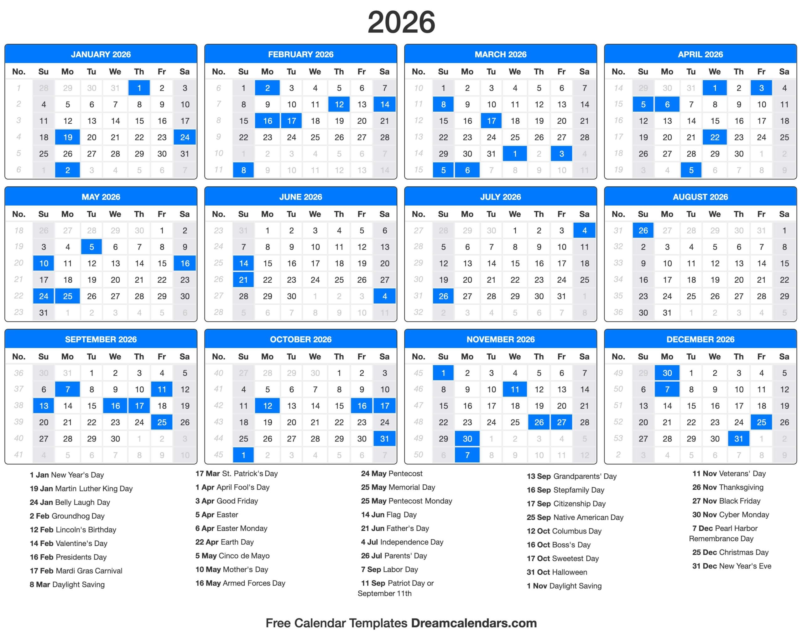 2026 Calendar Printable 2026 Calendar Printable