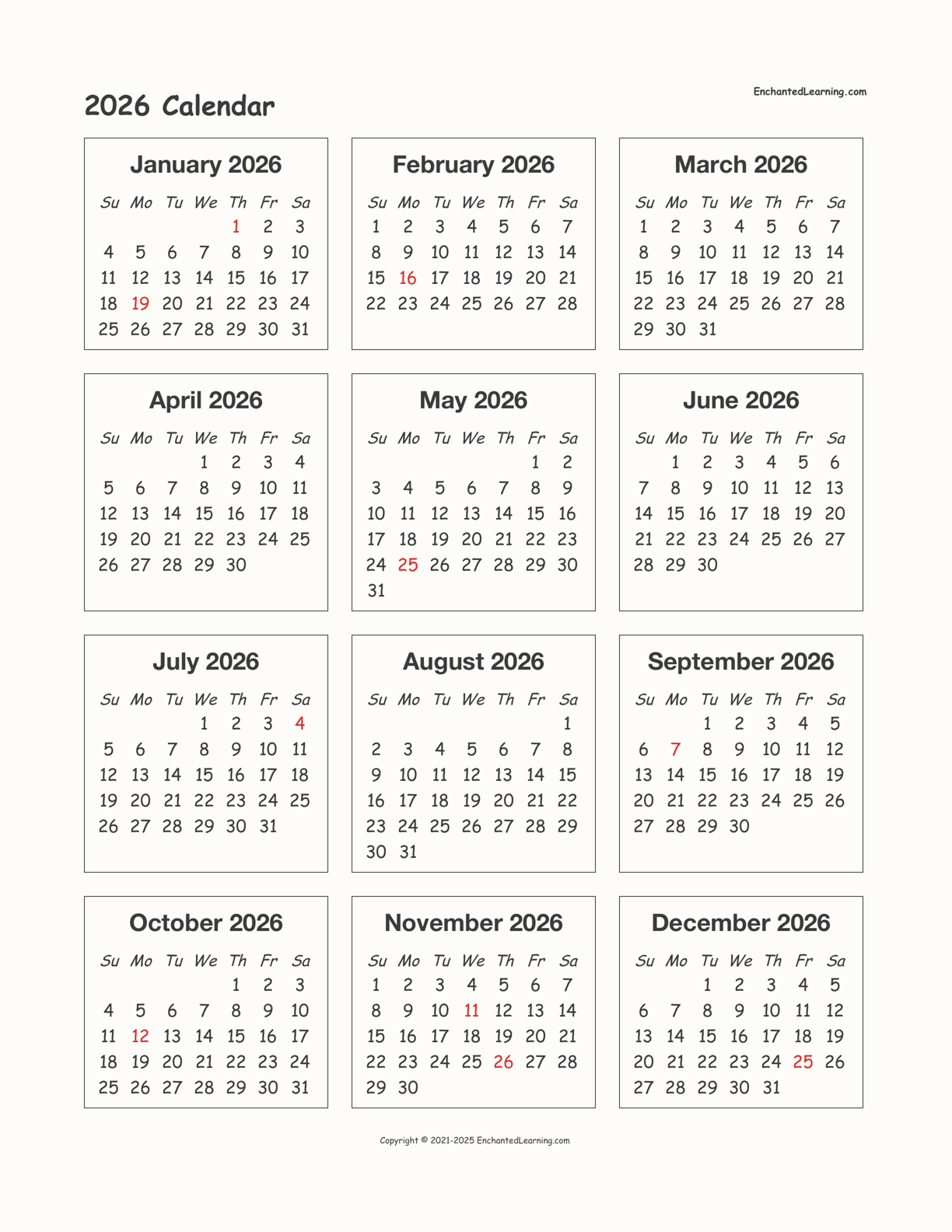 2026 Printable Calendar One Page 2025 CALENDAR PRINTABLE