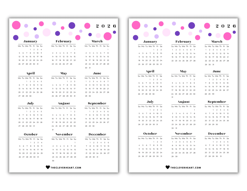 2026 Yearly Calendar Printable Cute Free Printable Calendars The 
