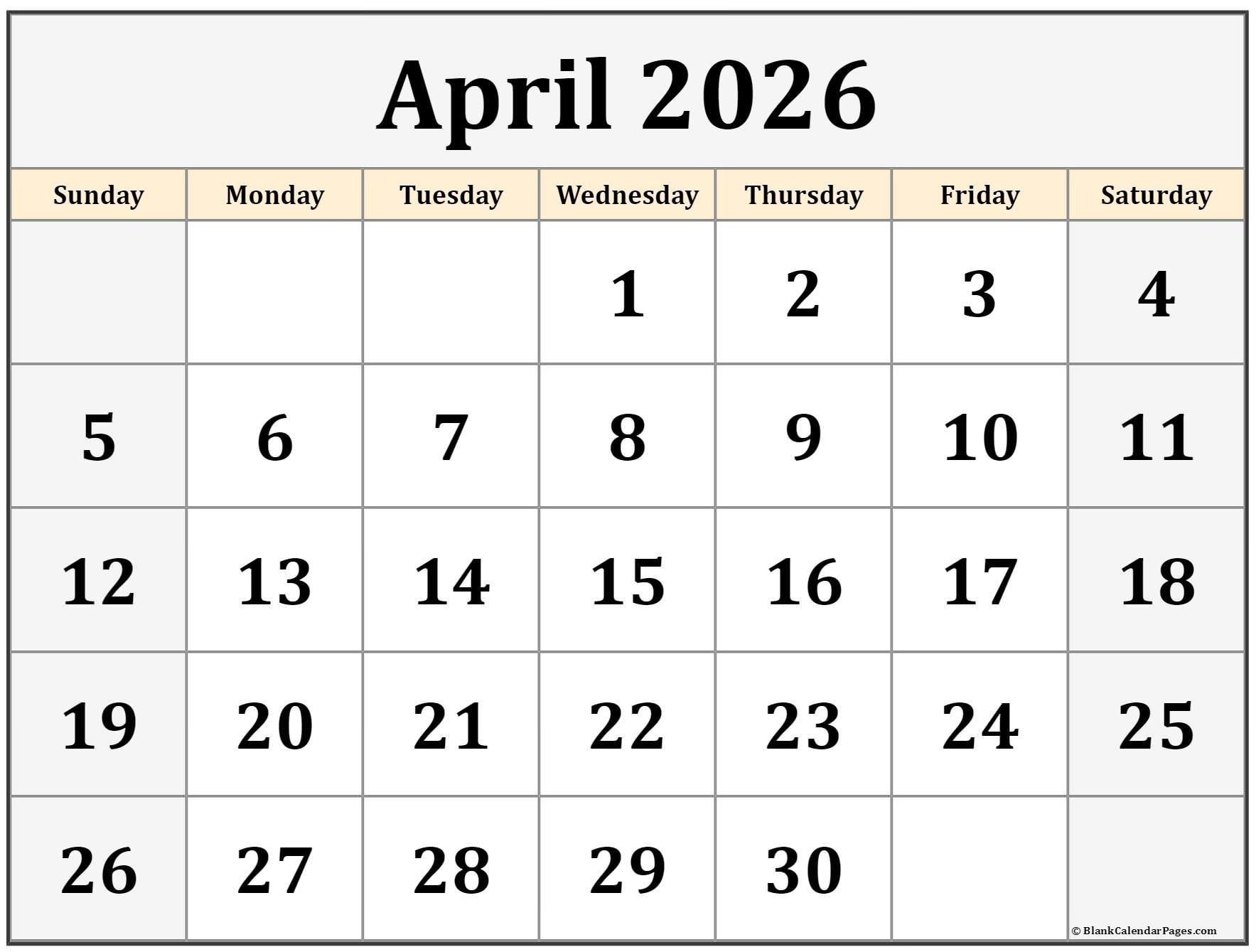 April 2026 Calendar Free Printable Calendars April 2026 Calendar Free Printable Calendars