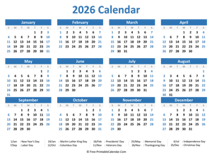 Free Printable Calendar 2026 In Excel PDF And Word