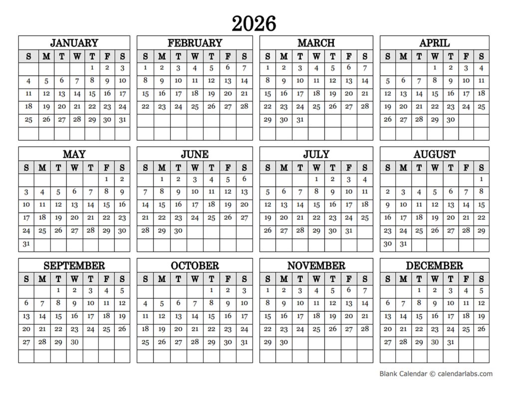 Yearly 2026 Calendar Printable Pdf Free: Plan Ahead with Ease ...
