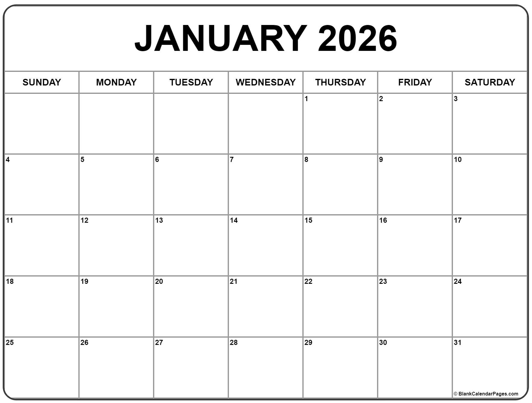 January 2026 Calendar Free Printable Calendars