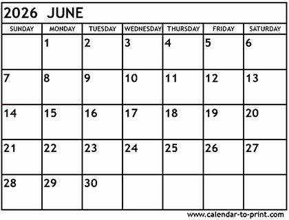 June 2026 Calendar Printable June 2026 Calendar Printable