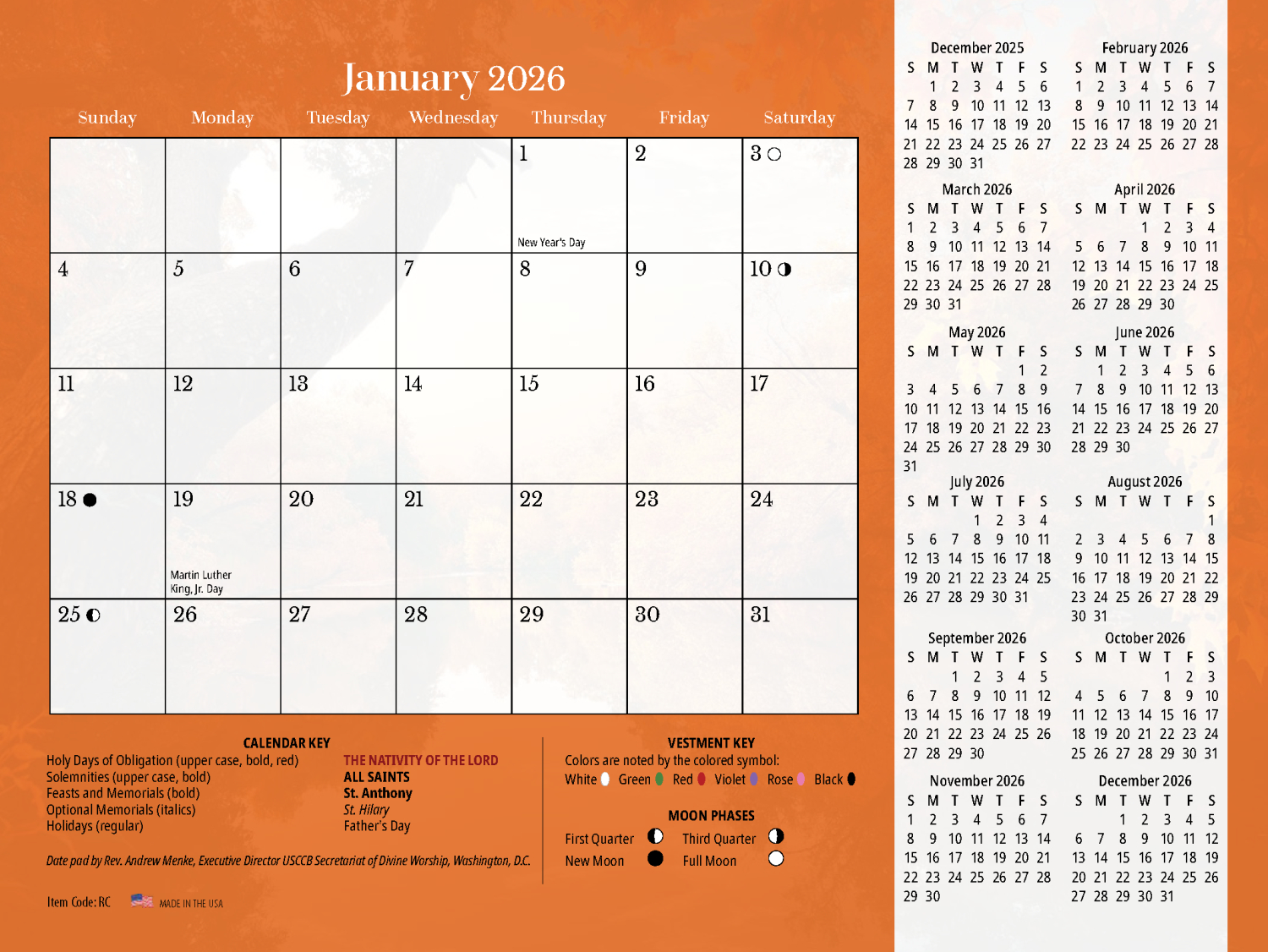 Liturgical Calendar 2026 Printable