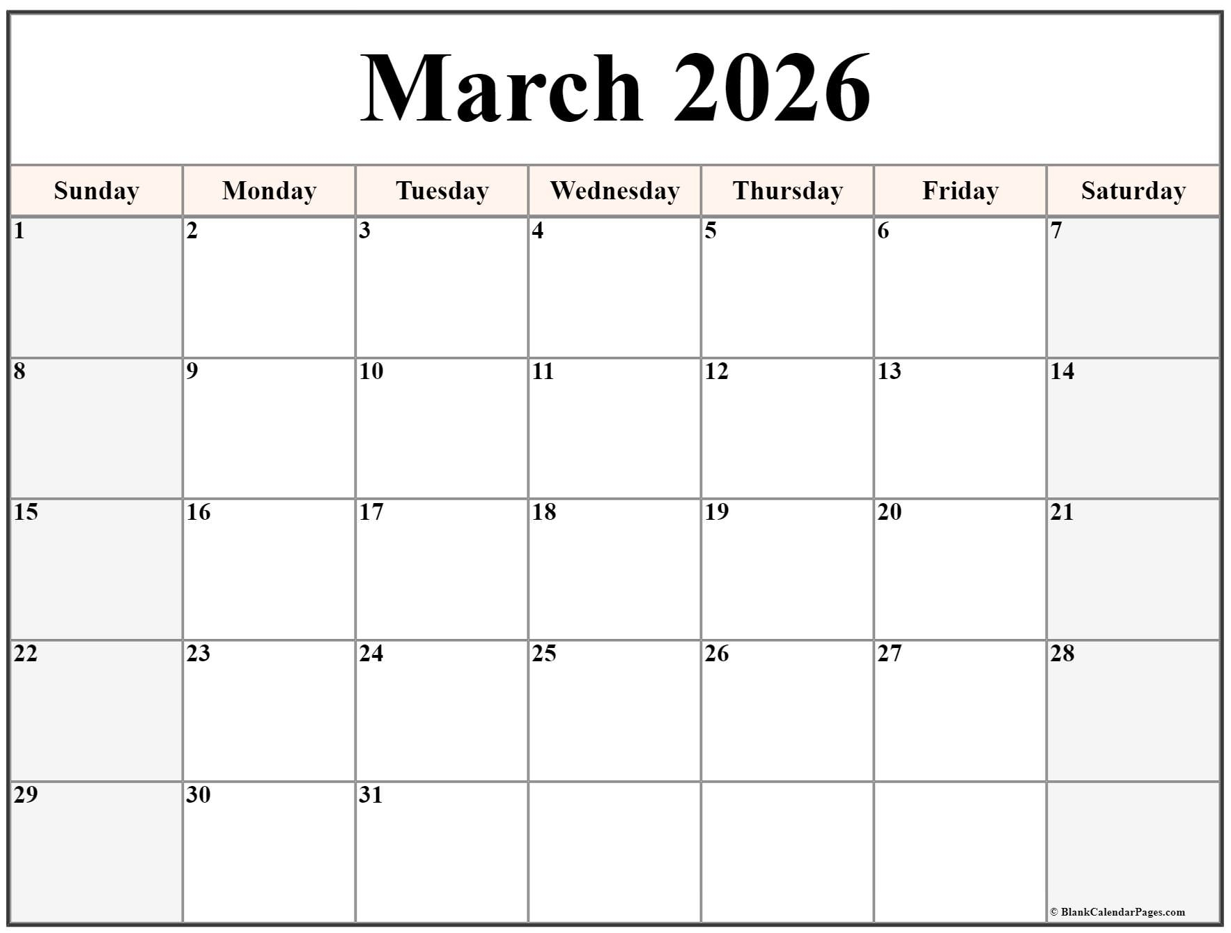 March 2026 Calendar Free Printable Calendars