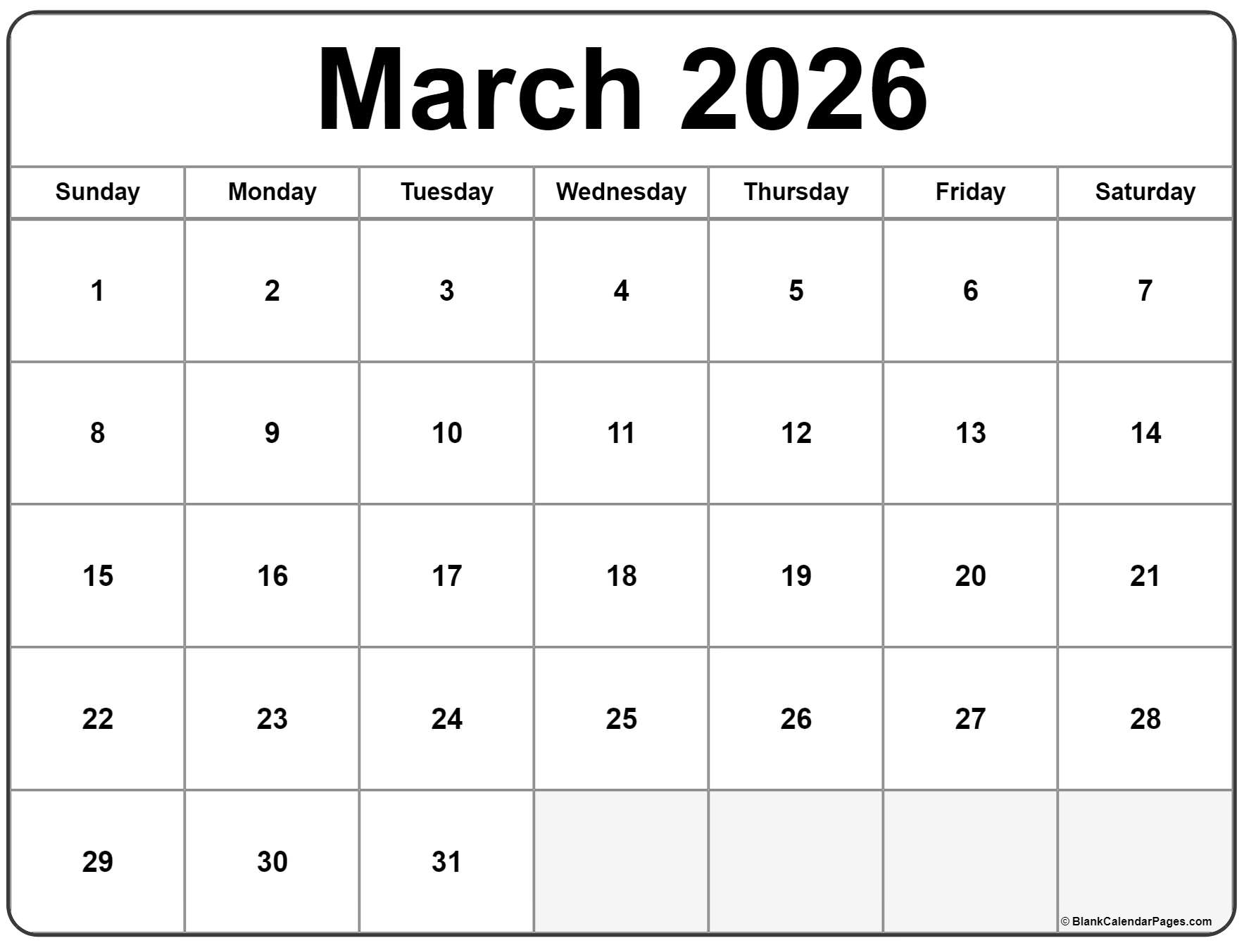 March 2026 Calendar Free Printable Calendars