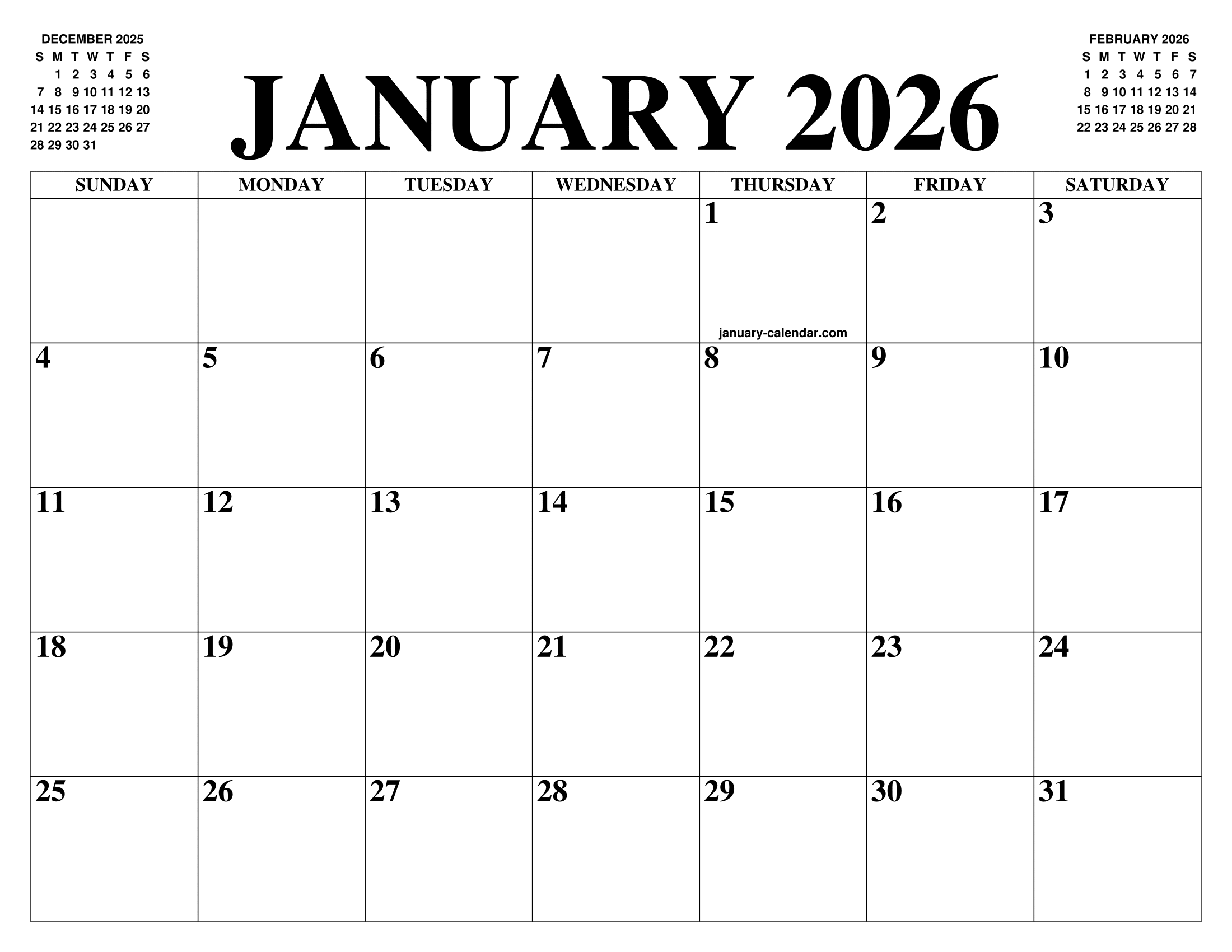 Printable 2026 Calendar